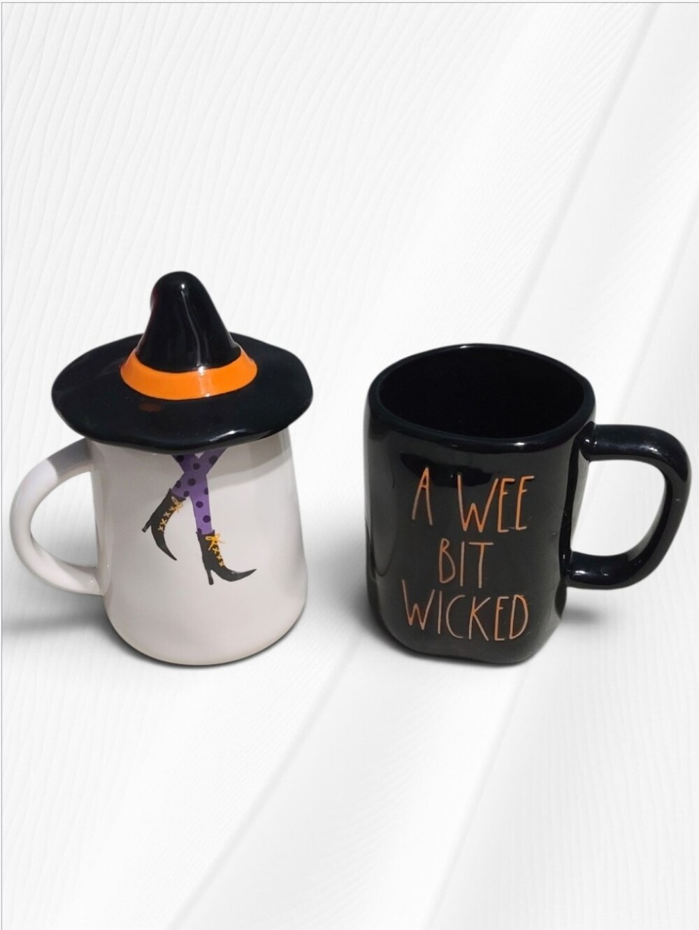 🖤 Rae Dunn Halloween Mug Set Witch Legs Hat Topper 3pc